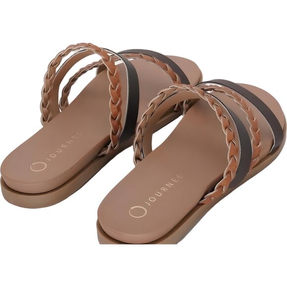 Journee Collection Colette Braided Slide Sandals Cognac Women's US 8.5W - Picture 3 of 6